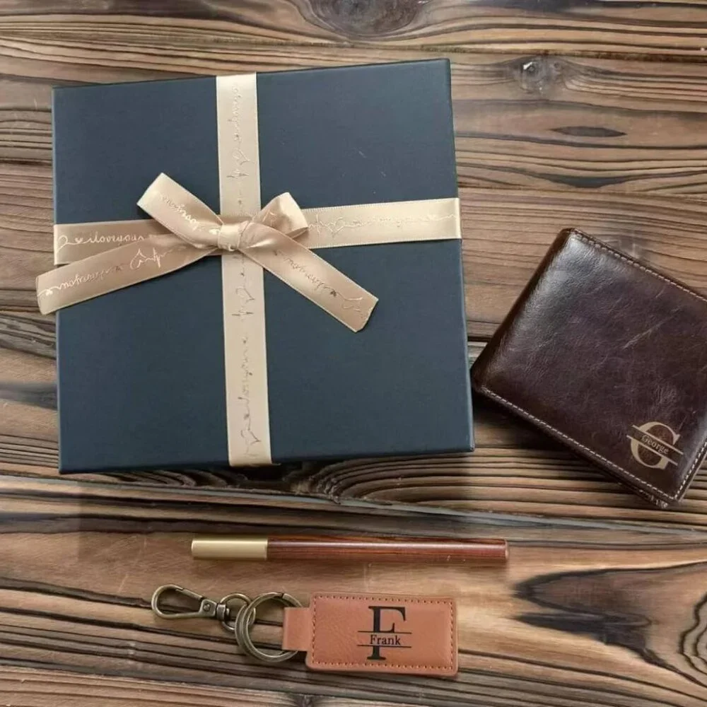 Mens Wallet, Father's Day Gifts, Personalized Leather Wallet Gifts Set,